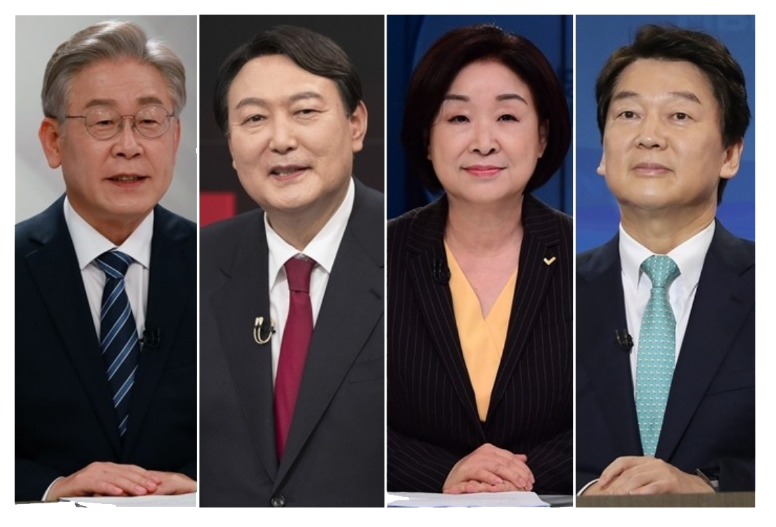 Candidatos principais a presidência da Coreia do Sul em 2022. Lee Jae Myeong, Yoon Seok Yeol, Shim Sang Jeon, Ahn Cheol Soo Candidatos principais a presidência da Coreia do Sul em 2022. Lee Jae Myeong, Yoon Seok Yeol, Shim Sang Jeon, Ahn Cheol Soo