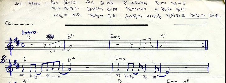 Na foto: Partitura “Our Love” de Yoo Jae Ha entregue para Cho Yong Pil