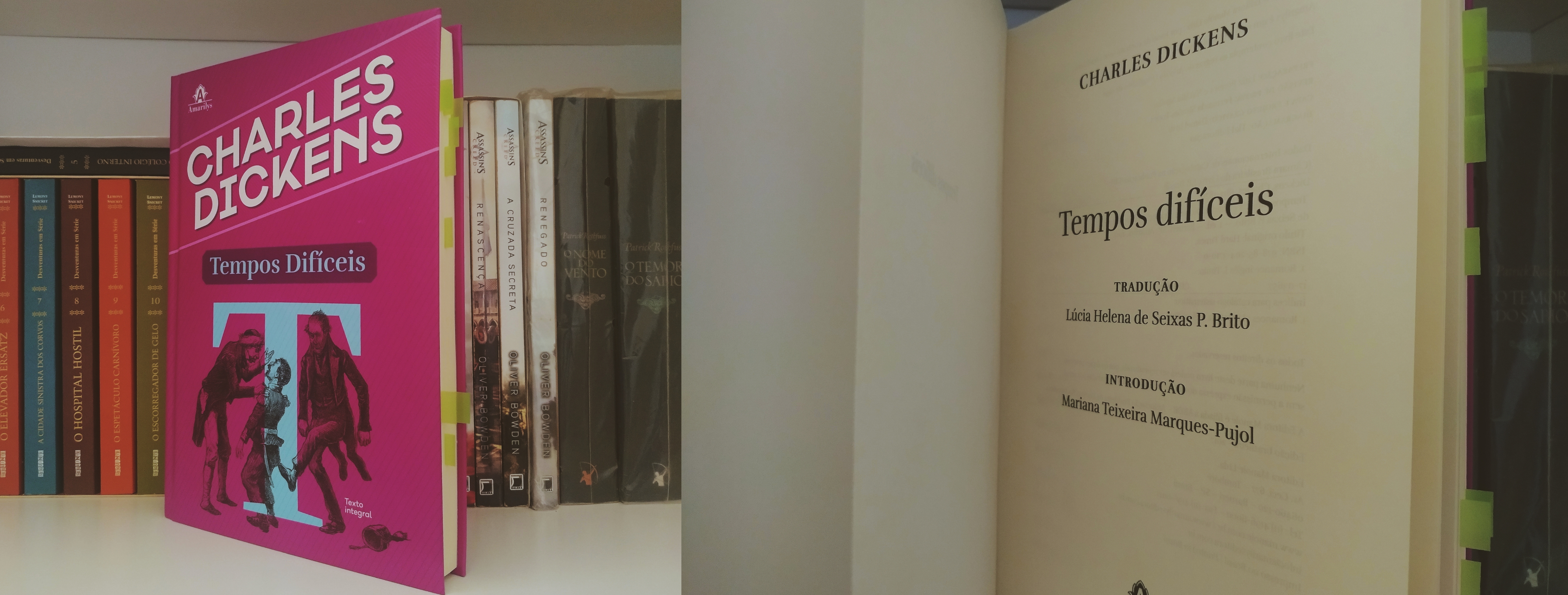 Foto do livro de Tempos Difíceis. Capa Dura de cor roxa.